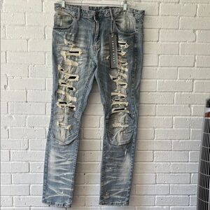 NWTSmoke Rise Dnm. Co Men's Slim Straight Distressed Blue Jeans Sz 36 Streetwear